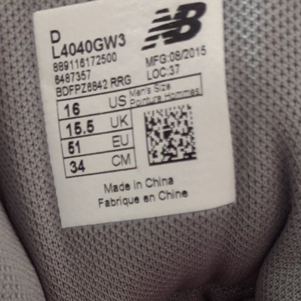 New Balance Gray/White Baseball Metal Cleat L4040GW3 Mens 16 EUC - Picture 5 of 6